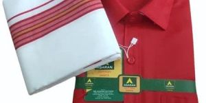 Mens Red Cotton Shirt Dhoti Set