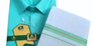 Mens Turquoise Blue Cotton Shirt Dhoti Set