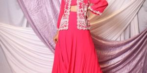 White Cutdana Work Draped Jacket Skirt