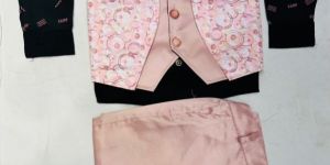 Peach Printed Kids Baba Suit