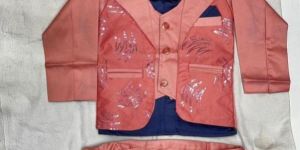 Reddish Pink Boy Five Piece Coat Pant Set