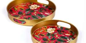 Metal Pink Magnolia Tray Set of 2