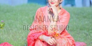 Ladies Silk Peach Embroidered Suit