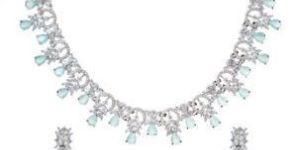 White Rhodium Plated Turquoise Necklace Set