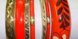 Wooden and Brass Hand Painted Bangles Set