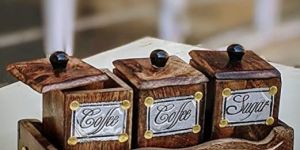 Wooden Tea Coffee Sugar Containers