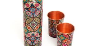 Copper Meena Printed Bottle Glass Set