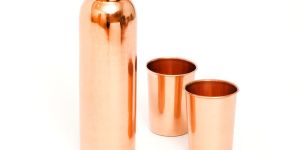 Copper Plain Water Bottle Glass Set