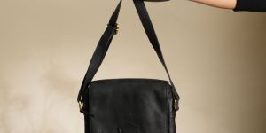 Mens Black Leather Side Bag
