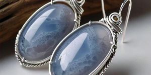 Selene Handmade Unique Blue Lace Agate Oval Earrings