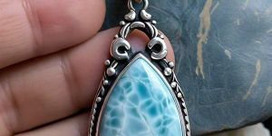 Theia Big Gemstone Large Larimar Pendant Sterling Silver