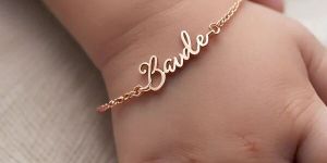 Themis Rose Gold Personalized Infant Newborn Childs Name Bracelet