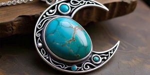 Vesta Crescent Moon Large Turquoise Sterling Silver Pendant