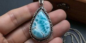 Vita Sterling Silver Antique Big Gemstone Large Larimar Pendant