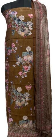 Viscose Floral Fusion: Aari Embroidered Suit with Chiffon Dupatta