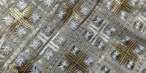 Silver Square Sequin Georgette Fabric for Bridal, Gowns & Lehengas