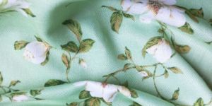 Teal Green Floral PolyPashmina Printed Fabric