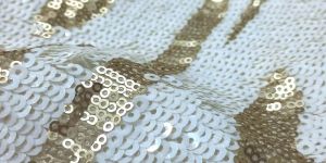 White & Gold Designer Sequins Embroidery fabric