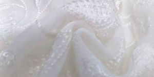 White & Silver Sequence Floral Jaal Georgette Fabric for Blouses & Dresses