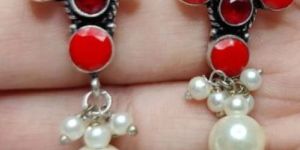 Silver Replica Earring with Pearls for Women and Girls