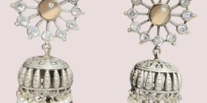 Silver Replica Peach Stone Jhumka Earrings for Women and Girls