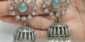 Silver Replica Stone Jhumka Earrings for Women and Girls