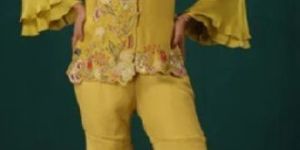 Women Yellow Sharara Pants with Top