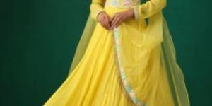 Yellow Sequin Work Woman Anarkali