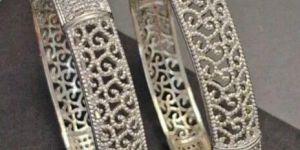 Zevarly Upasana American Diamond Silver Plated Bangles