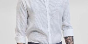 WHITE GEOMETRIC Mens Slim Fit Shirts