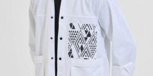 WHITE GEOMETRIC PRINTED Mens JACKET