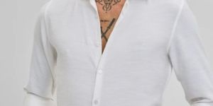 WHITE LINEN BLEND Mens SLIM FIT SHIRT