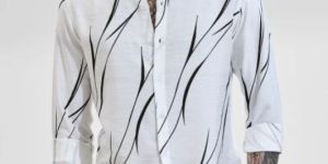 WHITE PRINTED Mens Slim Fit Shirts