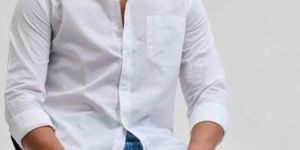 WHITE SELF-DESIGN Mens SHIRT