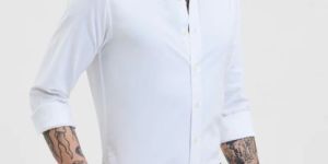 WHITE STRETCH Mens SLIM FIT SHIRT