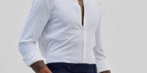 WHITE STRETCHABLE PIQUE Mens SHIRT