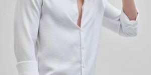 WHITE TEXTURED Mens SHIRT