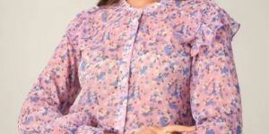 Women FULL SLEEVES CUFF RUFFLED SHOULDER BUTTON DOWN SHIRT