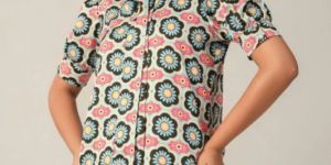 women PRINTED TIE-UP NECK SLIM FIT TOP