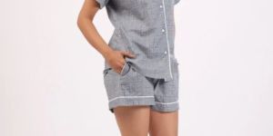 Women SLEEPWEAR GREY PRINTED NIGHT DRESS