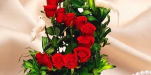 Stunning Red Rose Spiral with Decorative Birds