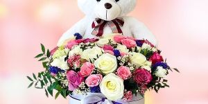 Teddy Bear and Floral Bouquet Arrangement