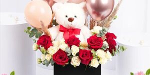 Teddy Bear and Roses Balloon Bouquet