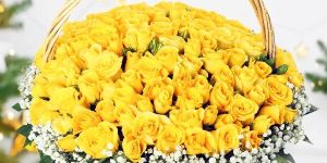 Vibrant Yellow Rose Gift Basket