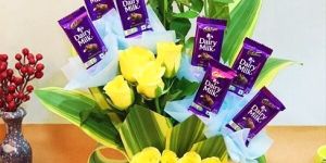 Yellow Roses and Cadbury Dairy Milk Chocolate Bouquet