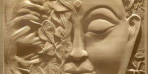 Stone Wall Mural Half Face Buddha & Tree