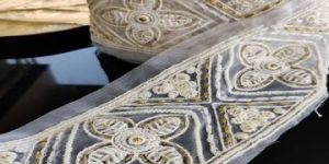 White Golden Dyeable Designer Embroidered Organza Border