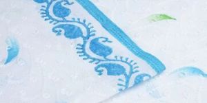 White Schiffli Embroidery Hand Block Printed Cotton Fabric