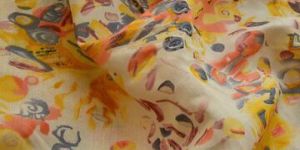 Yellow Floral Premium Modal Chanderi Silk Fabric
