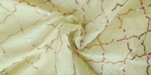 Yellow Geometric Design Chanderi Silk Fabric